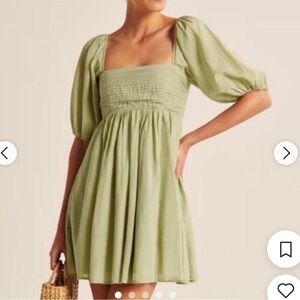 Abercrombie & Fitch Green Puff Sleeve Mini Dress